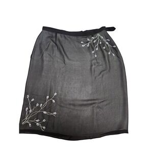 Willis Smith Collection Women Black Sheer Embroidered Wrap Skirt Size 12